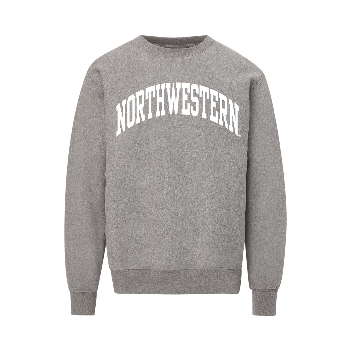 Northwestern University Wildcats Men's MV Pro-Weave Super-Heavy Graphite Crewneck Sweatshirt with One Color Arch Design In white
