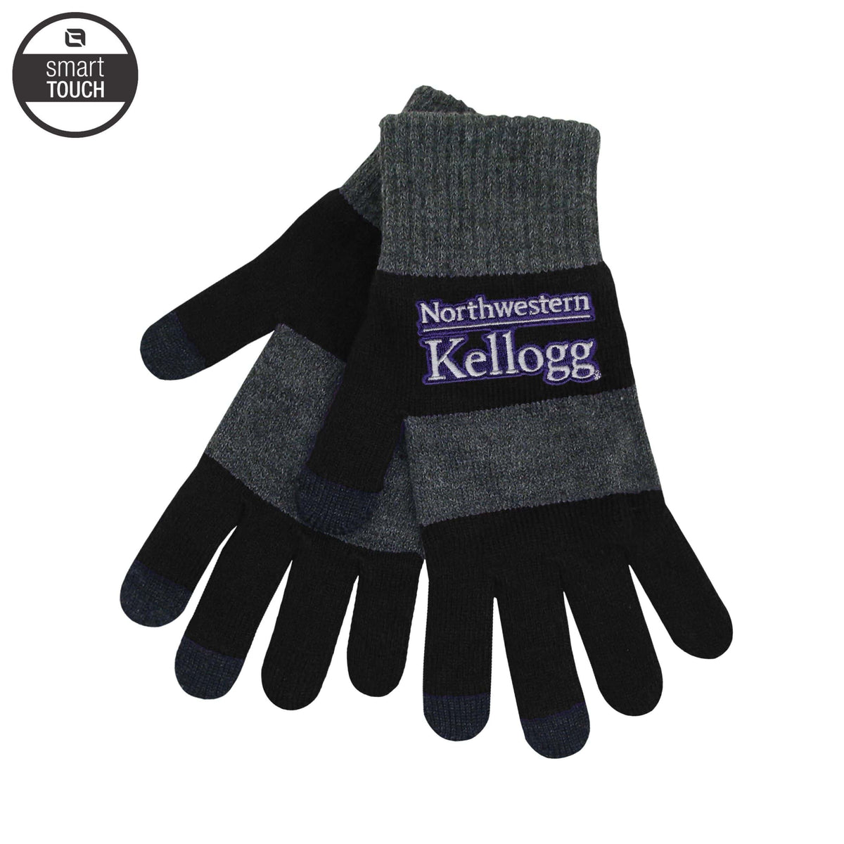 Northwestern I Kellogg Trixie iText Black/Charcoal Rugby Striped Smart Touch Knit Texting Gloves