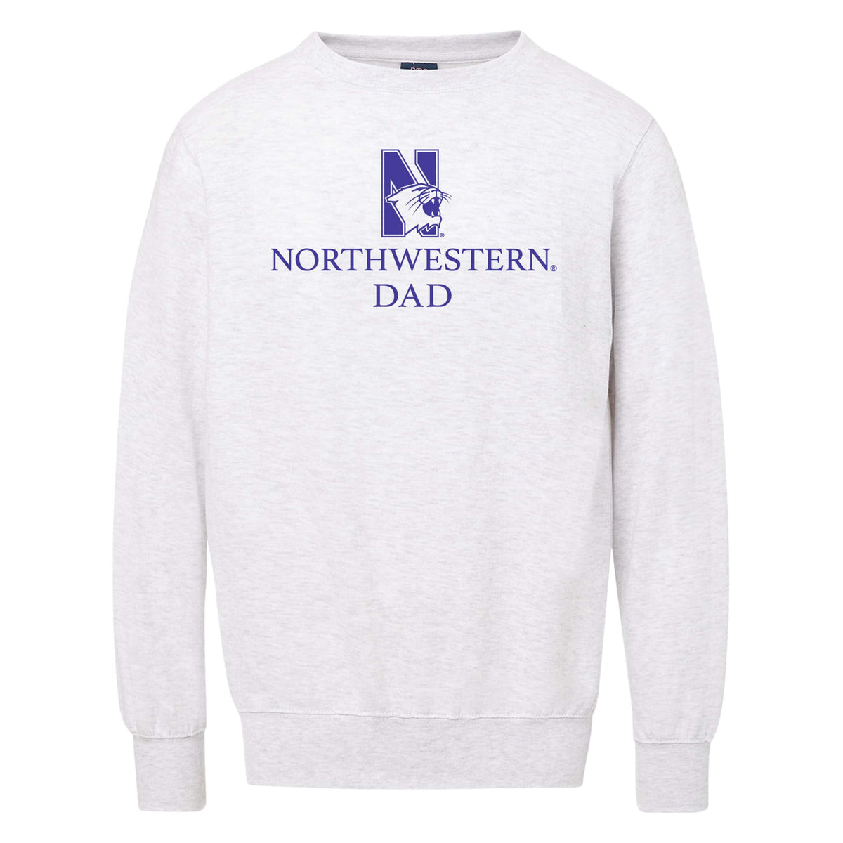 Northwestern University Wildcats Men's MV Fundamental Fleece Marble Heather Crewneck Sweatshirt with Northwestern Dad & N-Cat Design