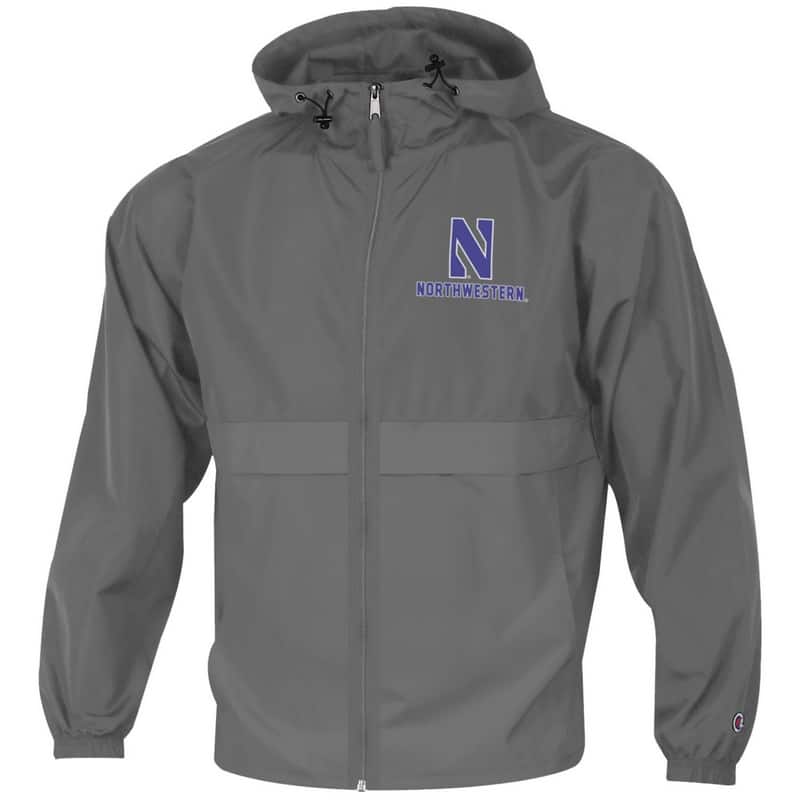 Northwestern University Wildcats Champion Men's Graphite Full Zip Lightweight Jacket With Hood