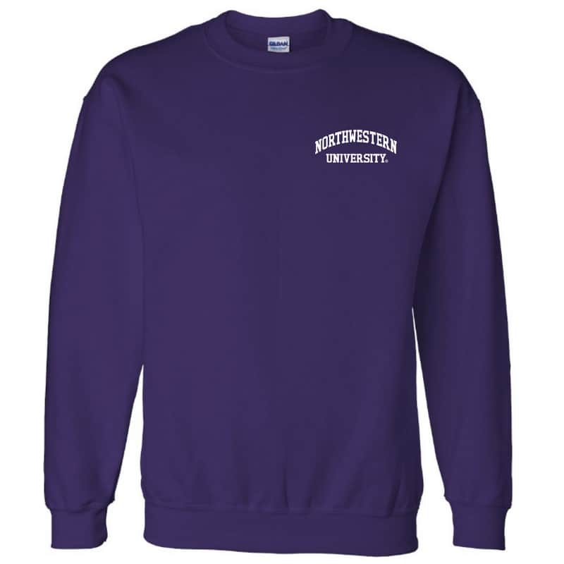 Northwestern University Wildcats Men's Purple Crewneck Sweatshirt with Left Chest Embroidered Northwestern University Design