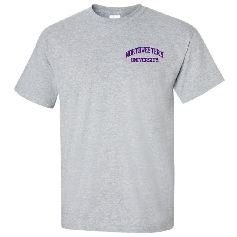 Northwestern University Wildcats Men's Sport Grey Short Sleeve Tee Shirt with Left Chest Embroidered Northwestern University Design
