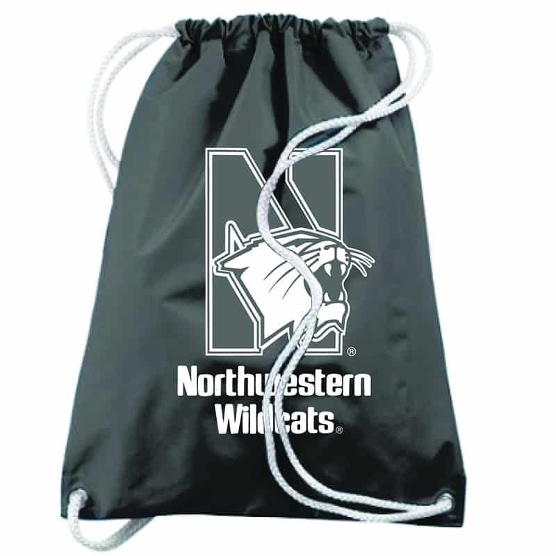 Northwestern University Wildcats Augusta Sportswear Large Black Draw String Back Pack with N-Cat Design