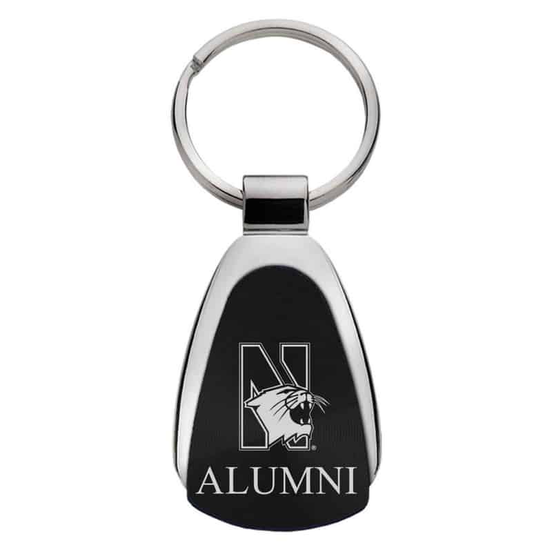 Northwestern University Wildcats Laser Engraved Black Teardrop Key Chain with N-Cat & Alumni Design