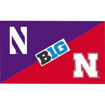 Northwestern University Wildcats 3'X5' House Divided Flag with Nebraska Cornhuskers