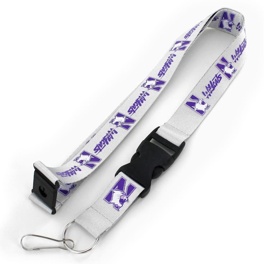 Northwestern University Wildcats 1" Silver Lanyard w/detachable buckle