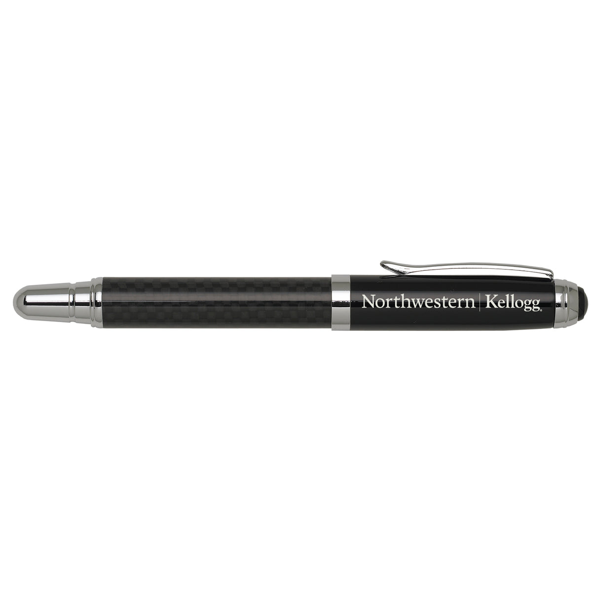 Northwestern I Kellogg Laser Engraved Black Carbon Fiber Rollerball Pen