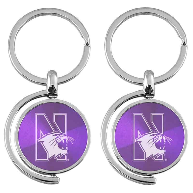 Northwestern University Wildcats Laser Engraved Purple Spinner Keychain with N-Cat Design