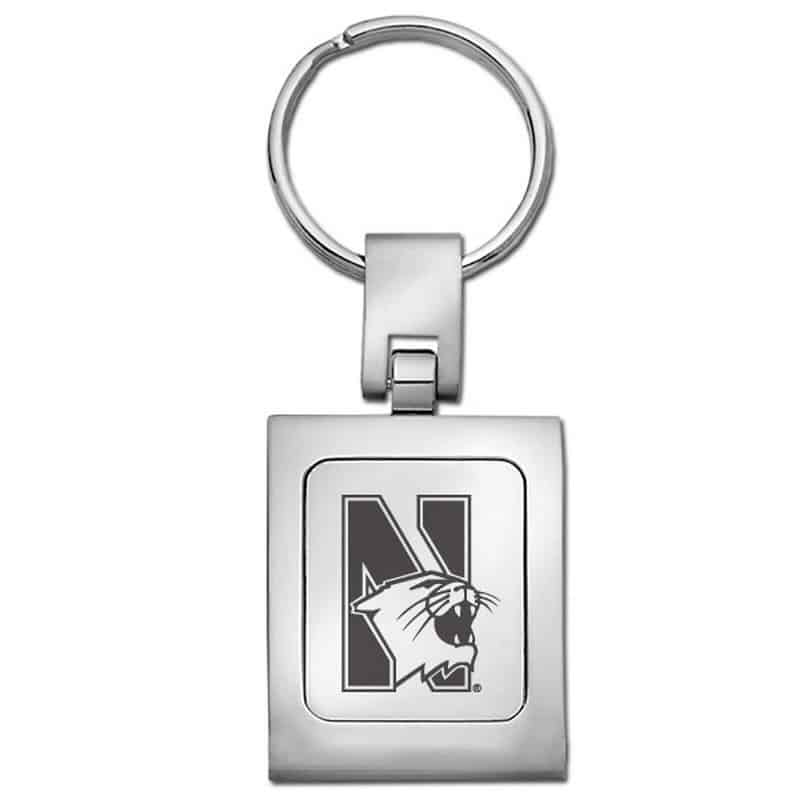 Northwestern University Wildcats Laser Engraved Square Trillium Key Chain with Mascot Design