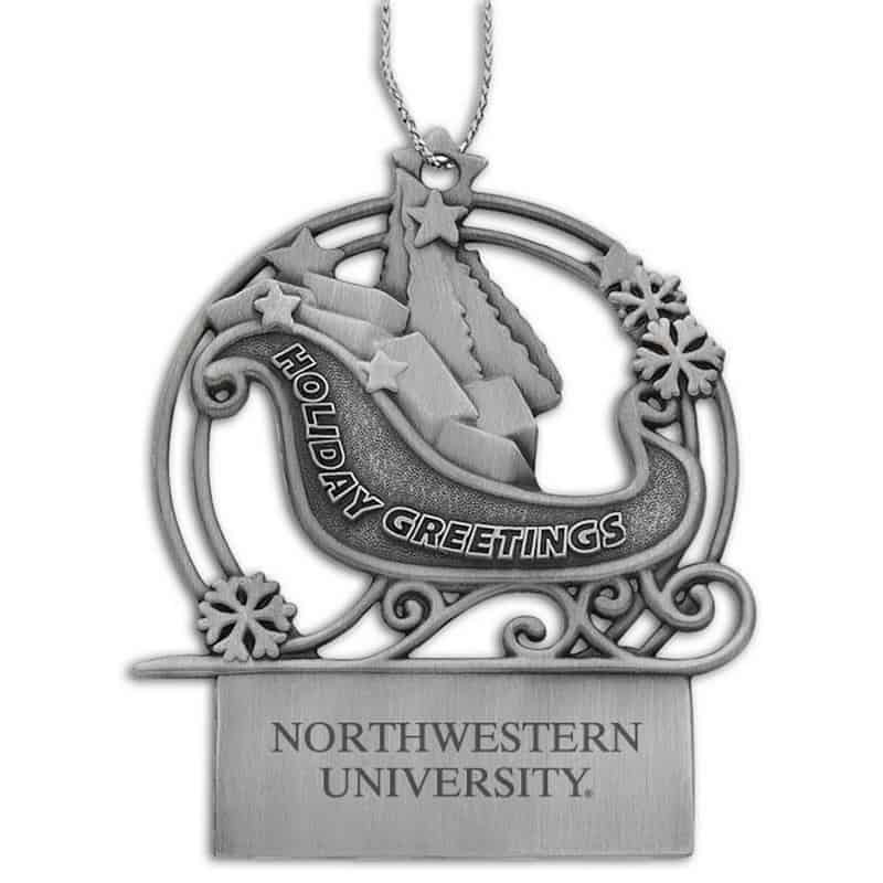 Northwestern University Wildcats Sleigh Pewter Ornament with Northwestern University Design