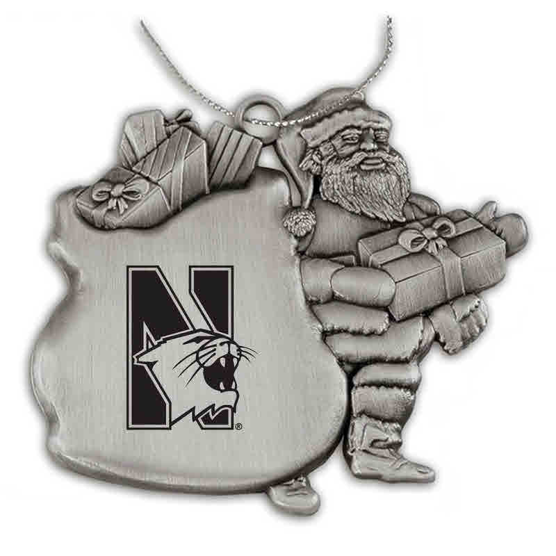 Northwestern University Wildcats Pewter Santa Ornament with N-Cat Design