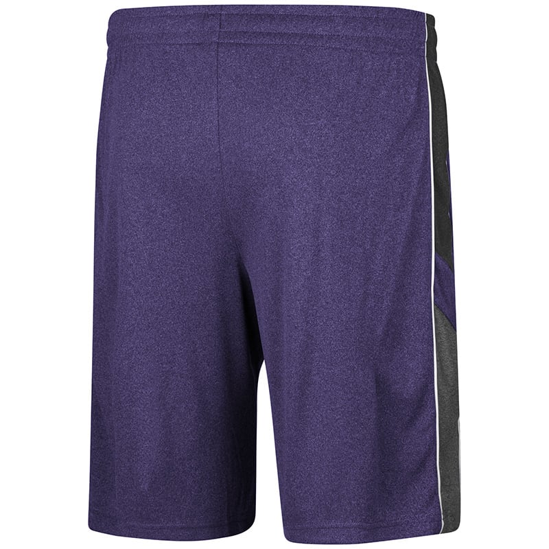 Northwestern University Wildcats Men's Colosseum Heather Purple/Heather Black/Heather Charcoal Triple - A- Short with Stylized N Design-Back