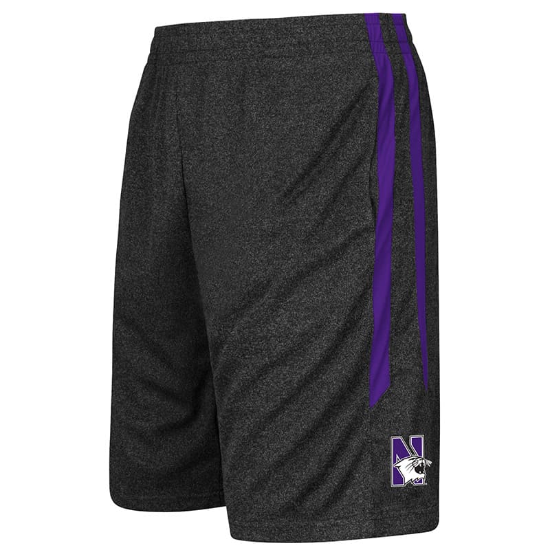 Northwestern University Wildcats Youth Colosseum Heather Black / Purple Sidler Short with N-Cat Design