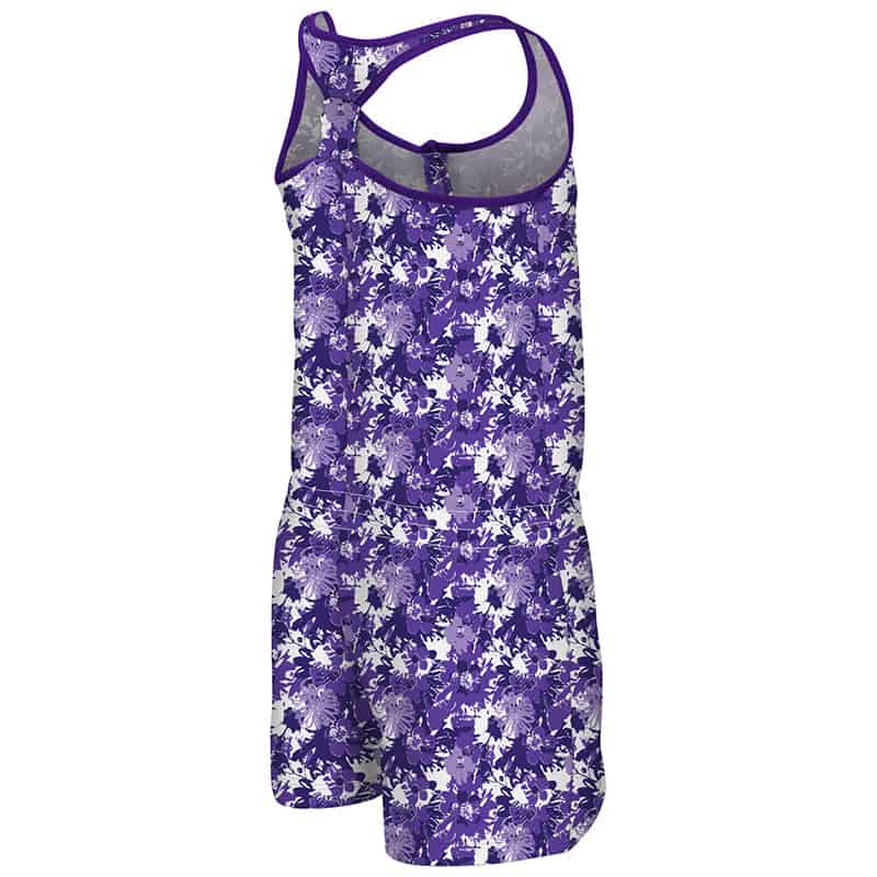 Northwestern University Wildcats Colosseum Purple Flower Pattern Youth Girls Monica Henley Romper with N-Cat Design