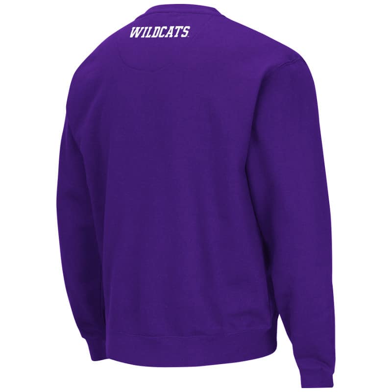 Northwestern University Wildcats Colosseum Purple Men's Zone II Crewneck Sweatshirt with N-Cat Design-Back