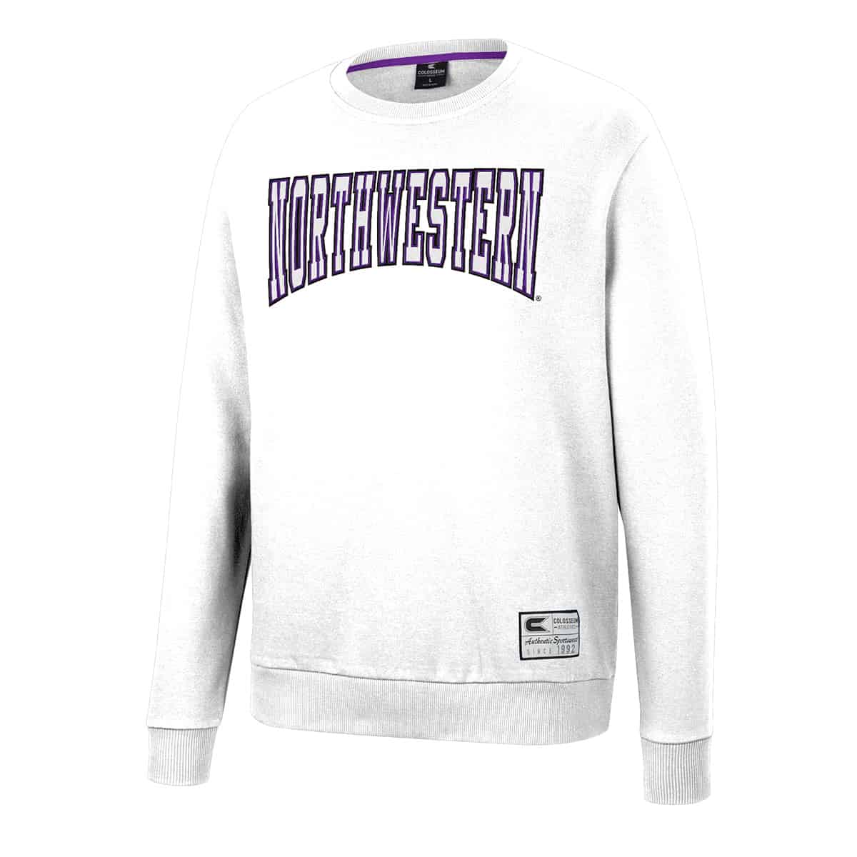 Northwestern University Wildcats Colosseum Men's White Scholarship Crewneck Fleece With School Name