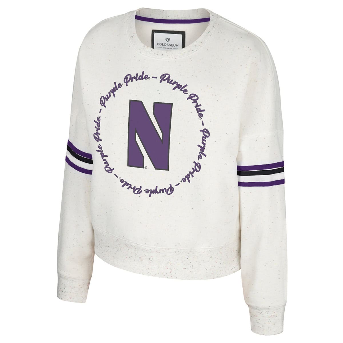 Northwestern University Wildcats Colosseum Women's Novelist Crewneck Fleece with Stylized N Design