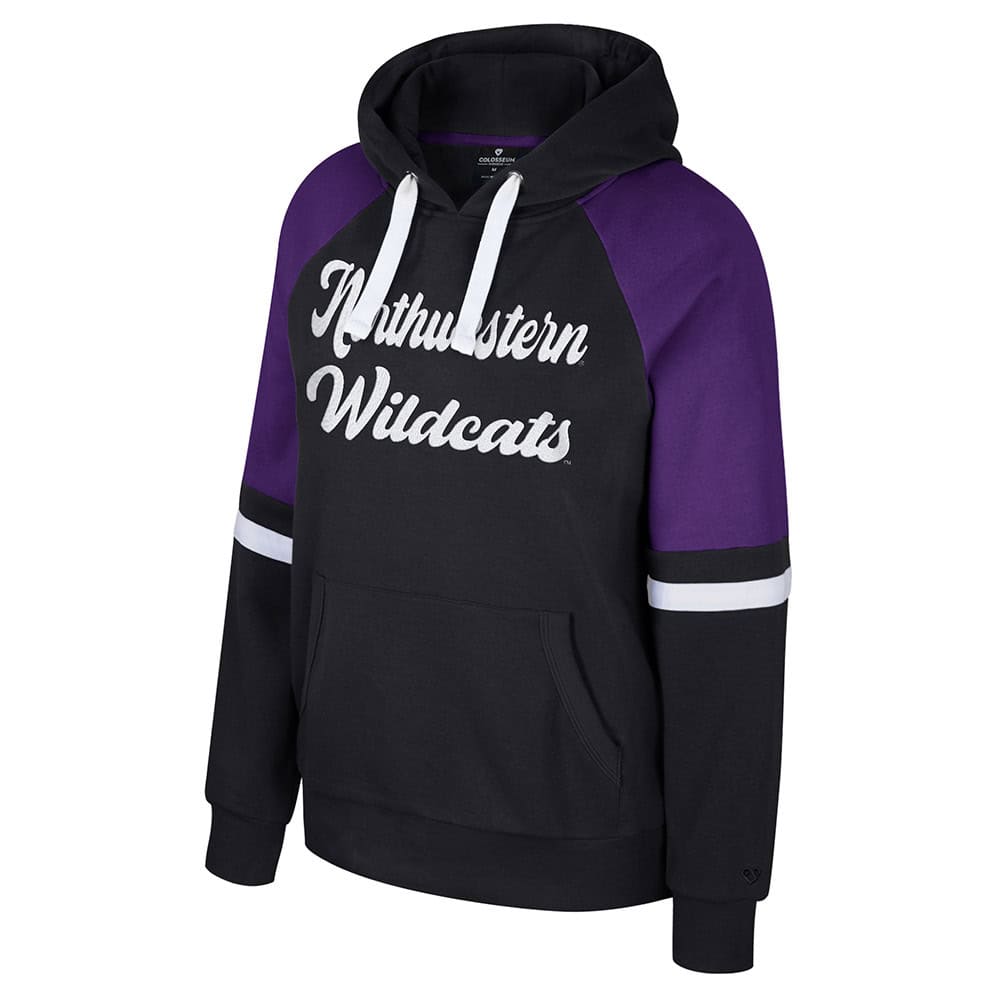 Northwestern University Wildcats Colosseum Women's Fairfax Oversized Hoodie (Black/Purple/White)
