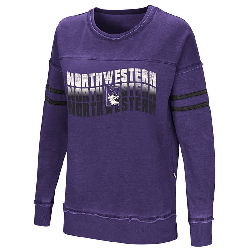Northwestern University Wildcats Colosseum Ladies Purple Ambassador Of Kwan Pullover with N-Cat Design
