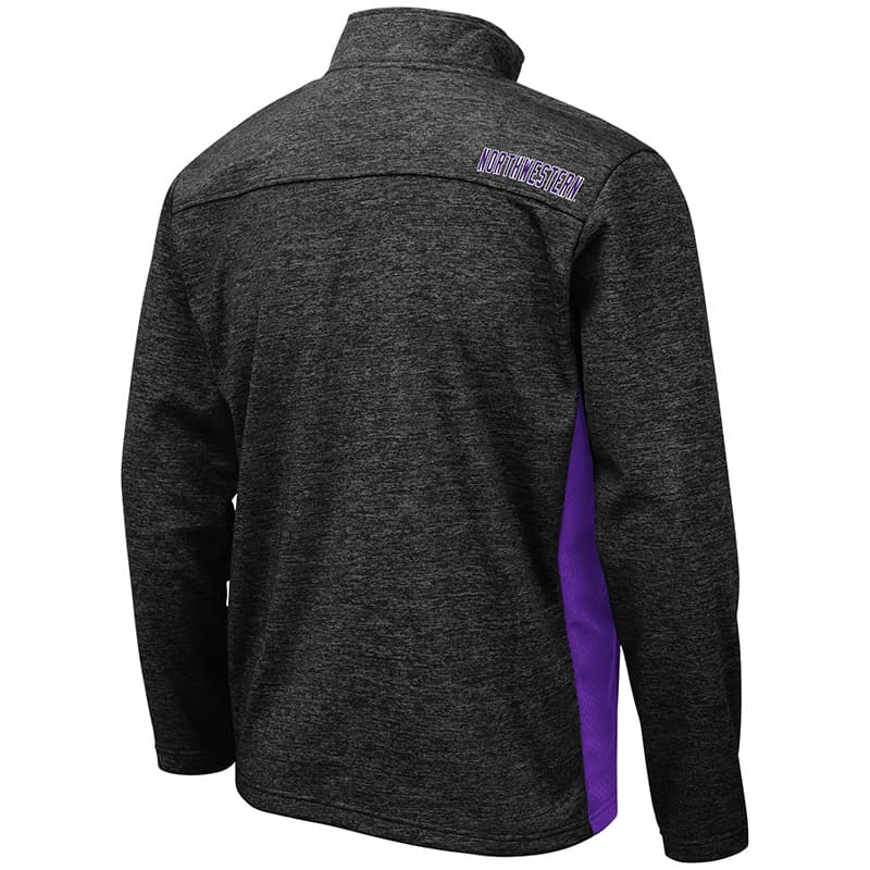 Northwestern University Wildcats Colosseum Men's Black Heather Sanjay L/S 1/4 Zip with N-Cat Design-Back