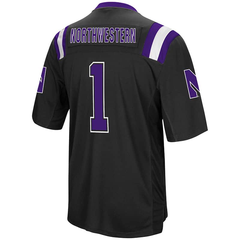 Northwestern University Wildcats Colosseum Men's Black Foos-Ball Football Jersey with Stylized N Design-Back