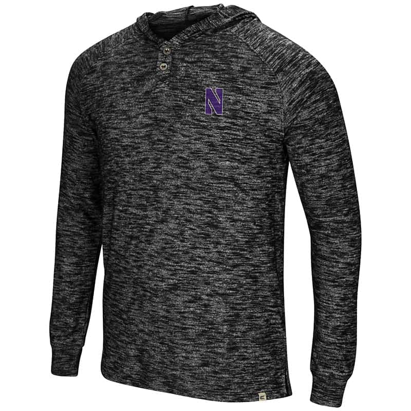 Northwestern University Wildcats Colosseum Men's Black 5 Crawfish Dinners L/S Henley T-Shirt with Stylized N Design