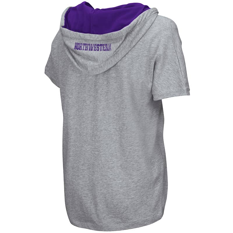 Northwestern University Wildcats Colosseum Ladies Heather Grey Whoopah! Hooded T-Shirt with Stylized N Design-Back