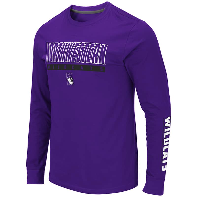 Northwestern University Wildcats Colosseum Men's Purple Guam L/S T-Shirt with N-Cat Design