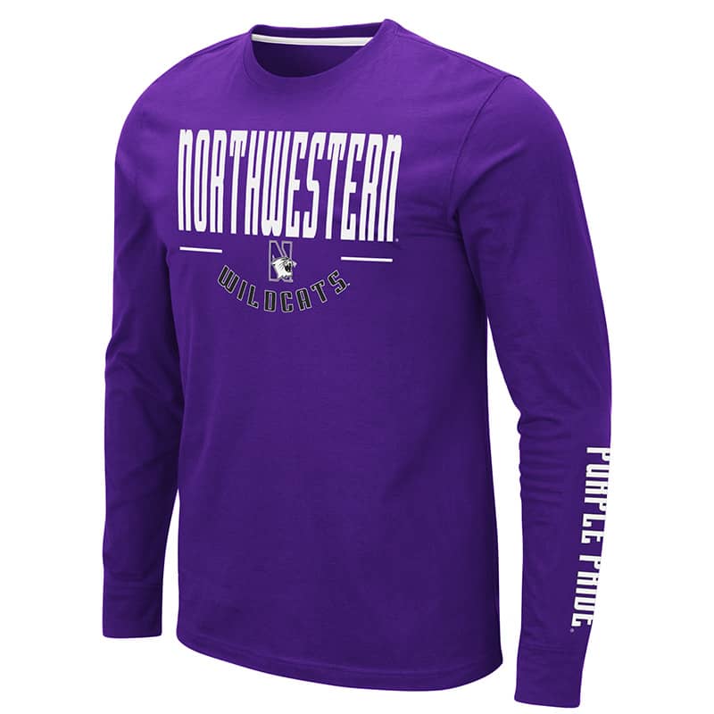 Northwestern University Wildcats Colosseum Men's Purple Streepurplear L/S T-Shirt with Northwestern & N-Cat Design
