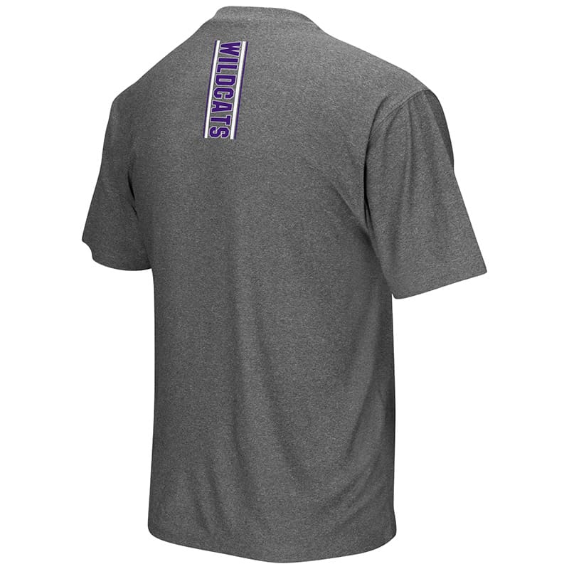 Northwestern University Wildcats Colosseum Men's Heather Charcoal Vandelay S/S T-Shirt with N-Cat Design-Back