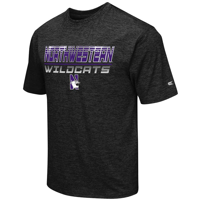 Northwestern University Wildcats Colosseum Men's Black Double Dip S/S T-Shirt with N-Cat Design