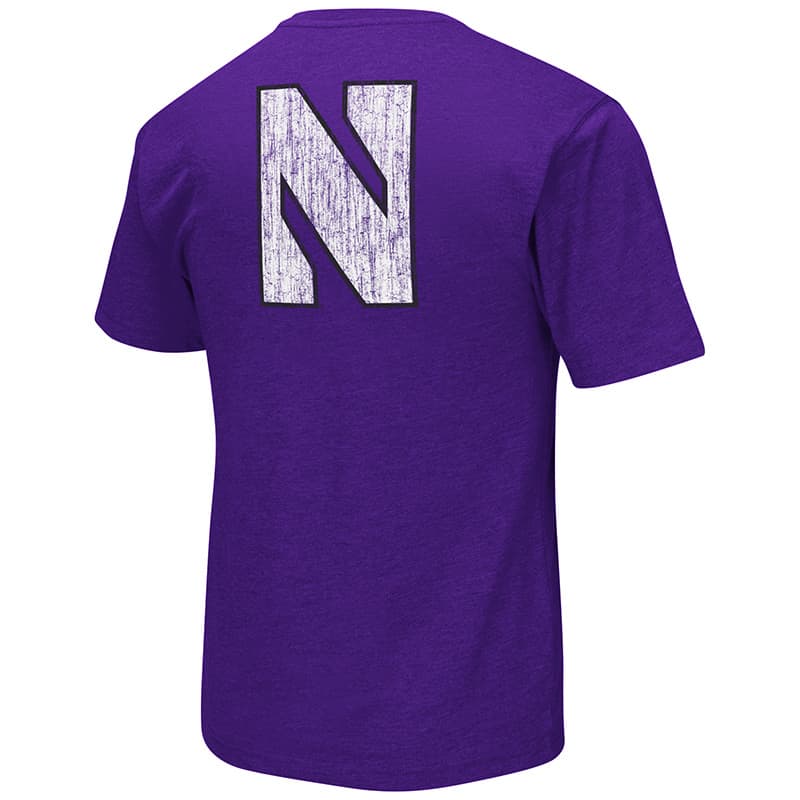Northwestern University Wildcats Colosseum Mens Purple Banya S/S Pocket T-Shirt with N-Cat Design-Back