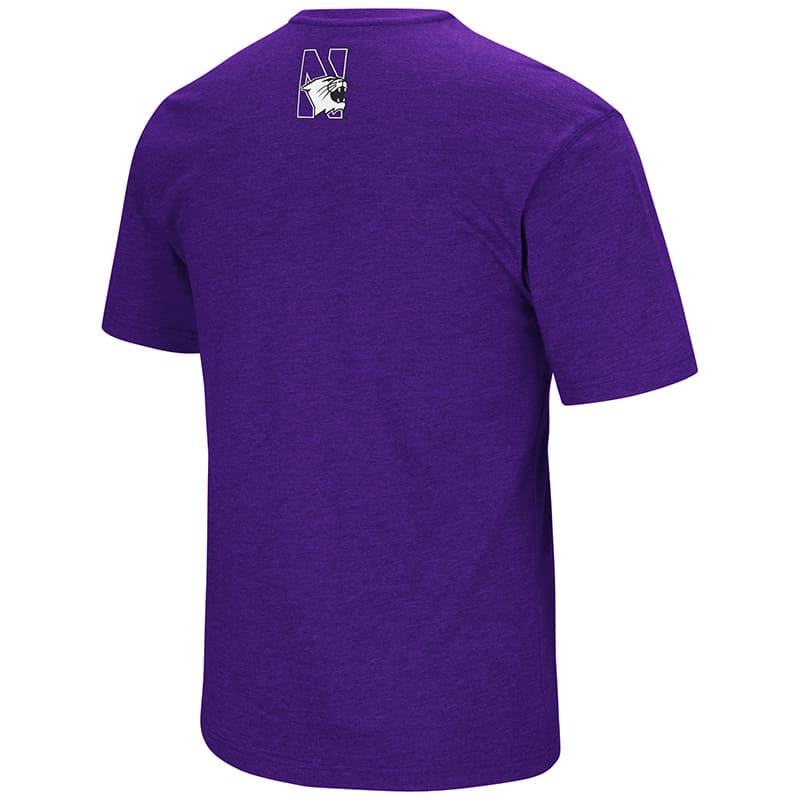 Northwestern University Wildcats Colosseum Men's Purple Fun Run S/S T-Shirt with Stylized N Design-Back