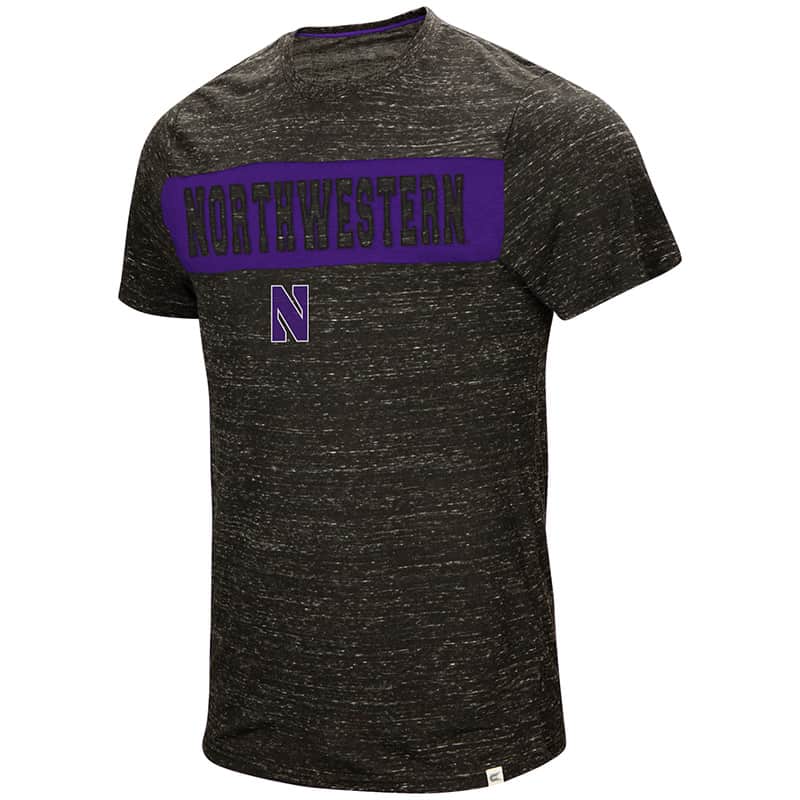 Northwestern University Wildcats Colosseum Men's Black / Purple Meat S/S T-Shirt with Stylized N Design