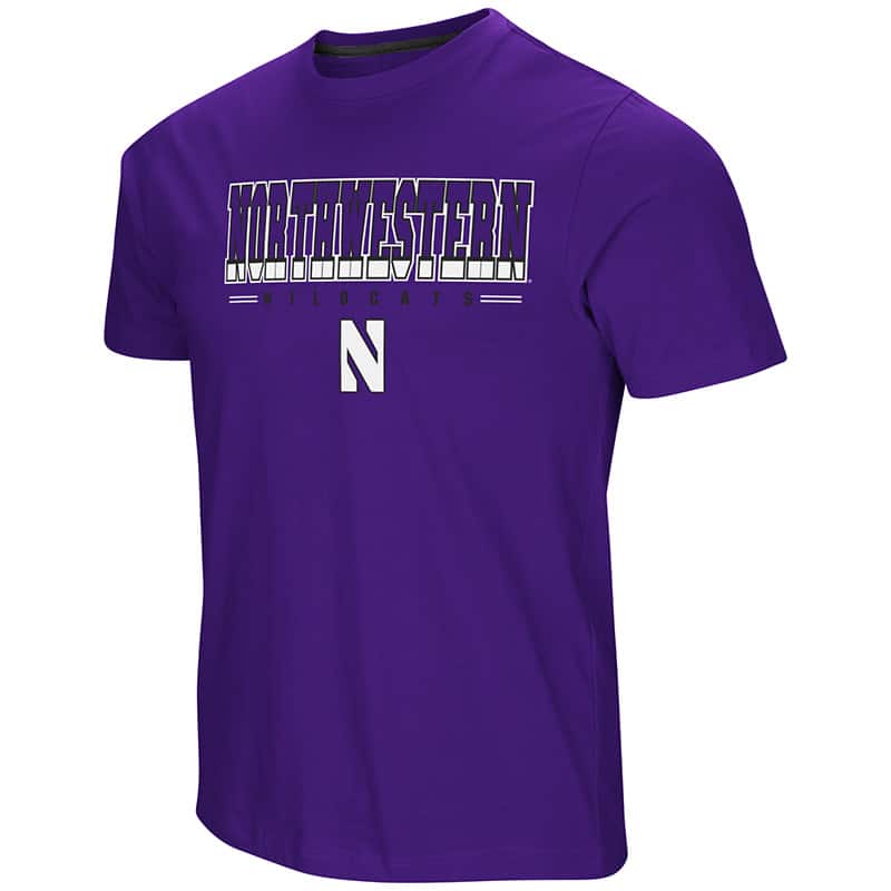 Northwestern University Wildcats Colosseum Men's Purple Tackle S/S T-Shirt with Stylized N Design