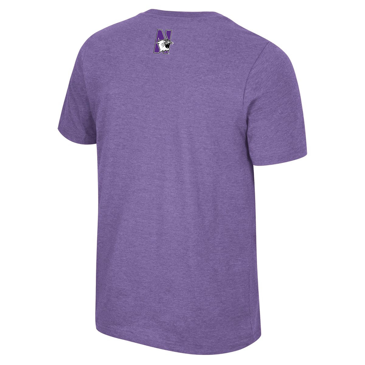 Northwestern University Wildcats Colosseum Men's Ben Dual Blend Heather Purple S/S Tee With Arch Northwestern Design -Black