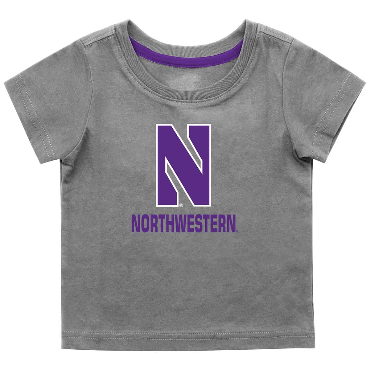 Northwestern University Wildcats Colosseum Infant Boys Gray S/S T-Shirt with Stylized N Over Northwestern