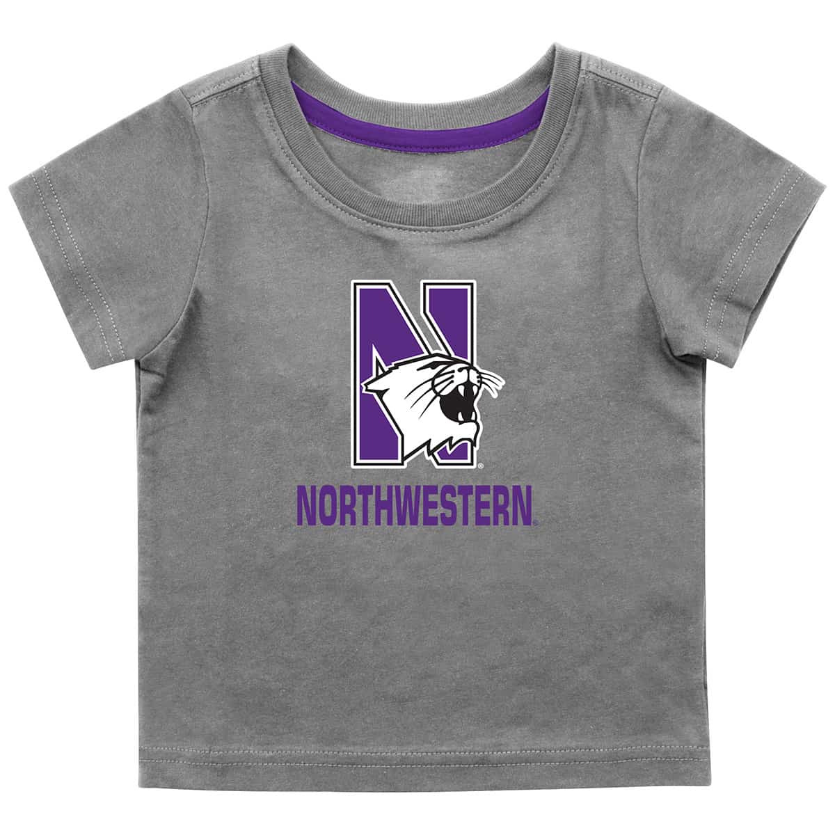 Northwestern University Wildcats Colosseum Infant Boys Gray S/S T-Shirt with N-Cat Over Northwestern