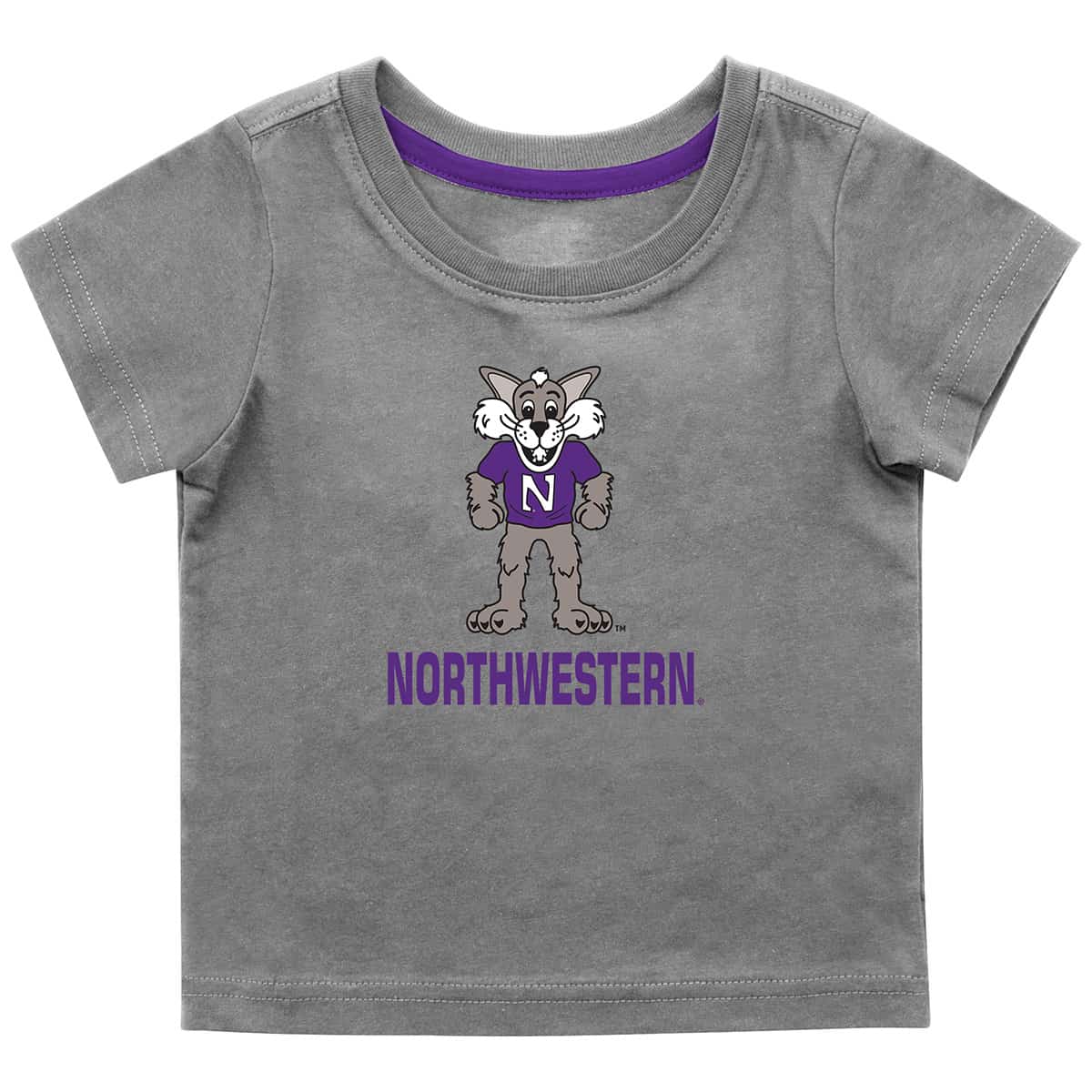 Northwestern University Wildcats Colosseum Infant Boys Gray S/S T-Shirt with Willie The Cat Over Northwestern