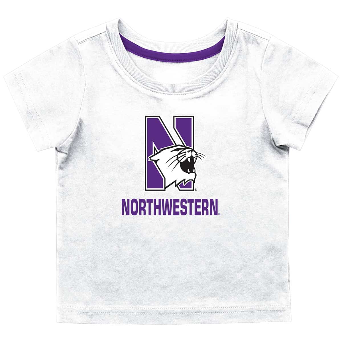 Northwestern University Wildcats Colosseum Infant Boys White S/S T-Shirt with N-Cat Over Northwestern