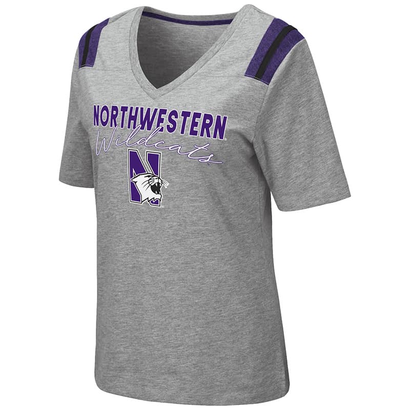 Northwestern University Wildcats Colosseum Ladies The City V-Neck S/S Tee with N-Cat Design
