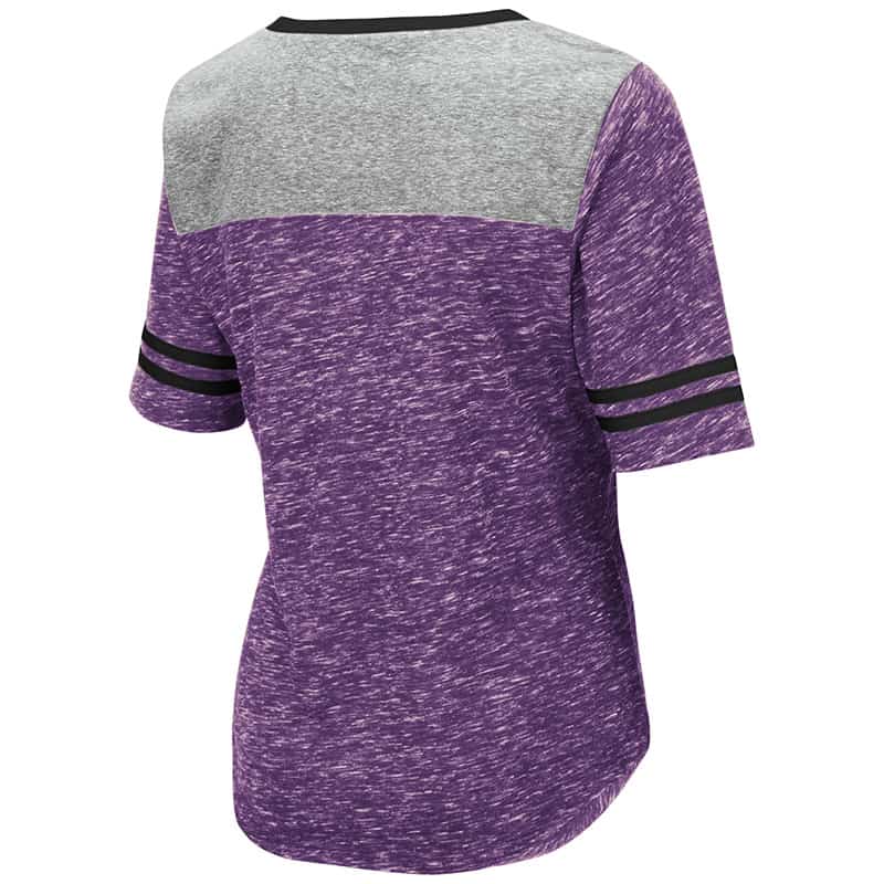 Northwestern University Wildcats Colosseum Ladies Mr. Big V-Neck S/S Tee with N-Cat Design-Back