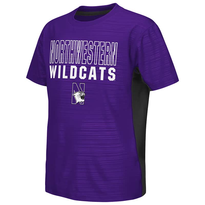Northwestern University Wildcats Colosseum Youth Purple/Black In The Vault Cut & Sew S/S T-Shirt with N-Cat Design