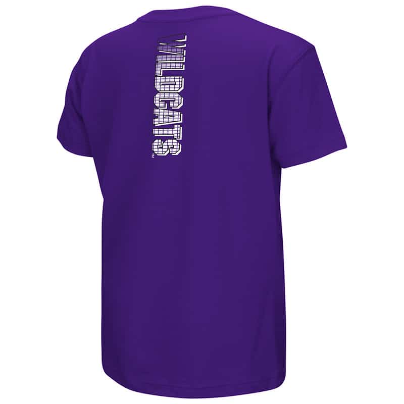 Northwestern University Wildcats Colosseum Youth Purple Gack S/S T-Shirt with N-Cat Design-Back