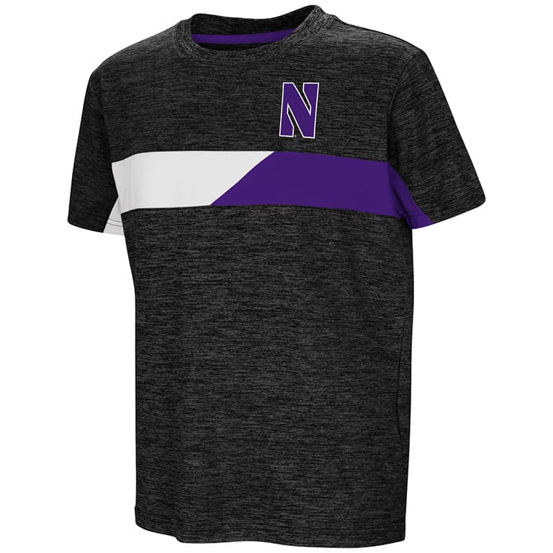 Northwestern University Wildcats Colosseum Youth Black Lifeguard S/S T-Shirt with Stylized N Design