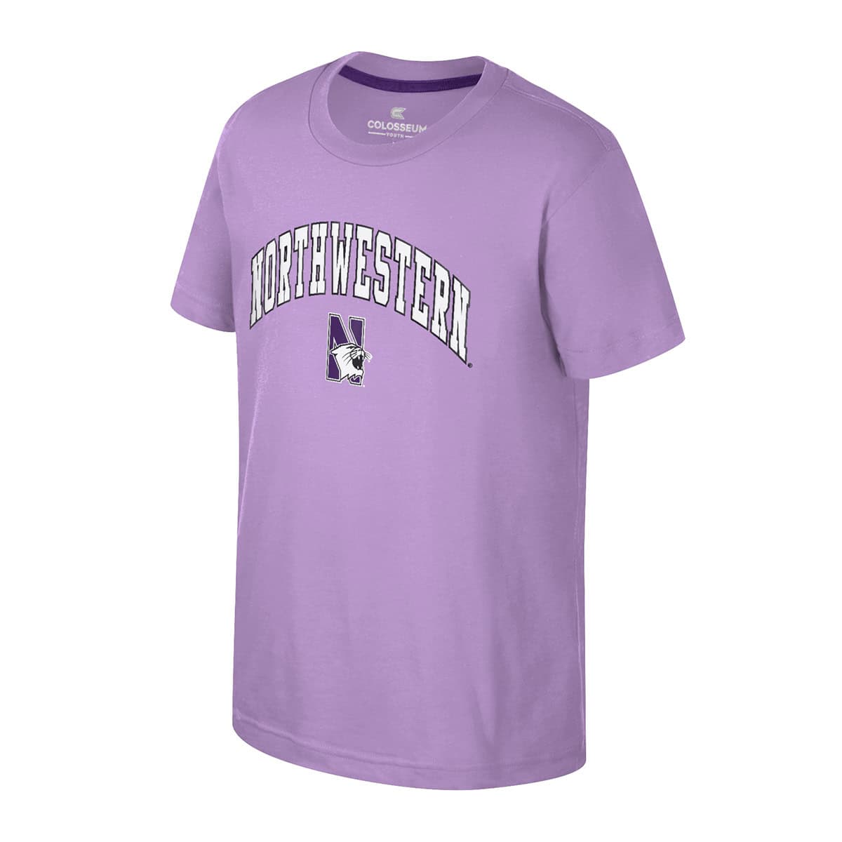 Northwestern University Wildcats Colosseum Youth Kril Lilac-Lavender S/S Tee with Arch Northwestern Over N-Cat Design