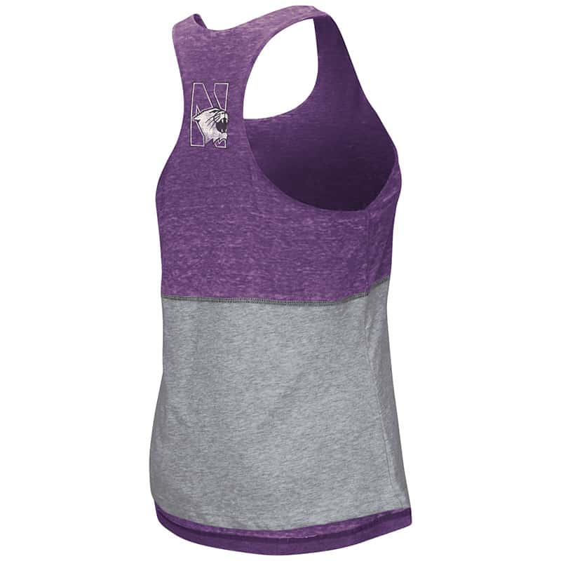 Northwestern University Wildcats Colosseum Ladies Purple / Heather Grey Red Ross Reversible Tank with Straight Northwestern Design
