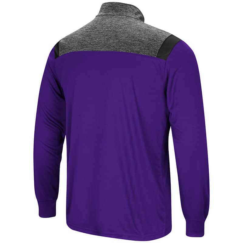 Northwestern University Wildcats Colosseum Mens Purple/Heather Charcoal/Black Championship Trophy 1/4 Zip Windshirt with Stylized N Design-Back