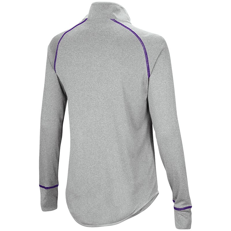 Northwestern University Wildcats Colosseum Ladies Heather Grey Kit 1/4 Zip Pullover with Stylized N Design-Back