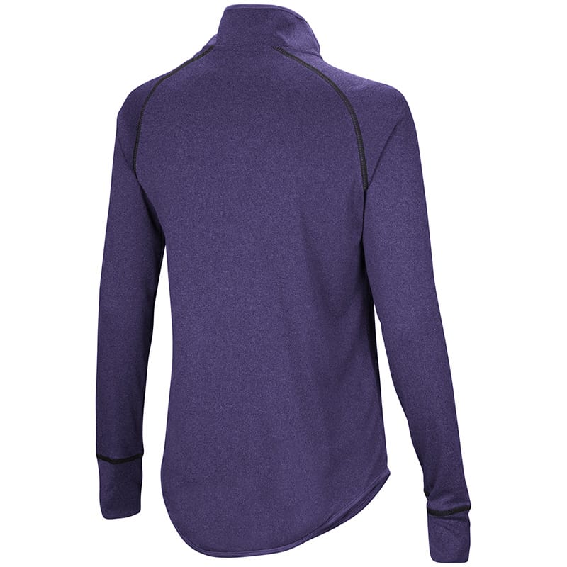 Northwestern University Wildcats Colosseum Ladies Heather Purple Kit 1/4 Zip Pullover with Stylized N Design-Back